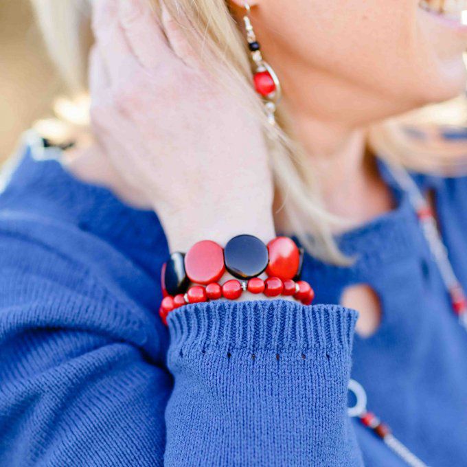 Bracelet naturel en ivoire végétal rouge et noir