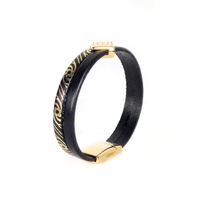 Bracelet Cuir & Charms Créatifs noir et or