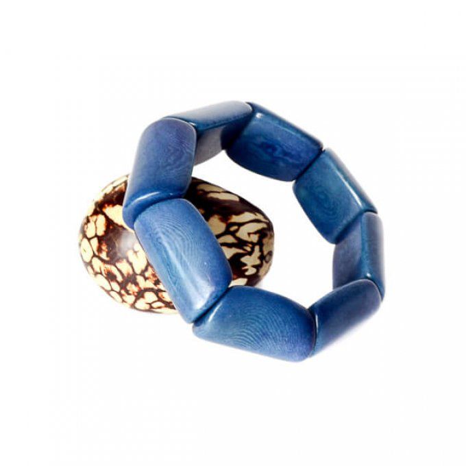 Bracelet élastique fantaisie en ivoire végétal bleu