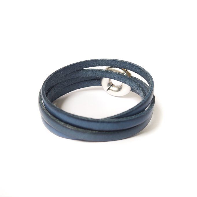 Bracelet cuir double tour bleu