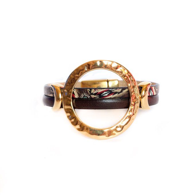 Bracelet cuir anneaux chic marron tribal