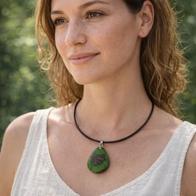 Collier pendentif Tagua vert