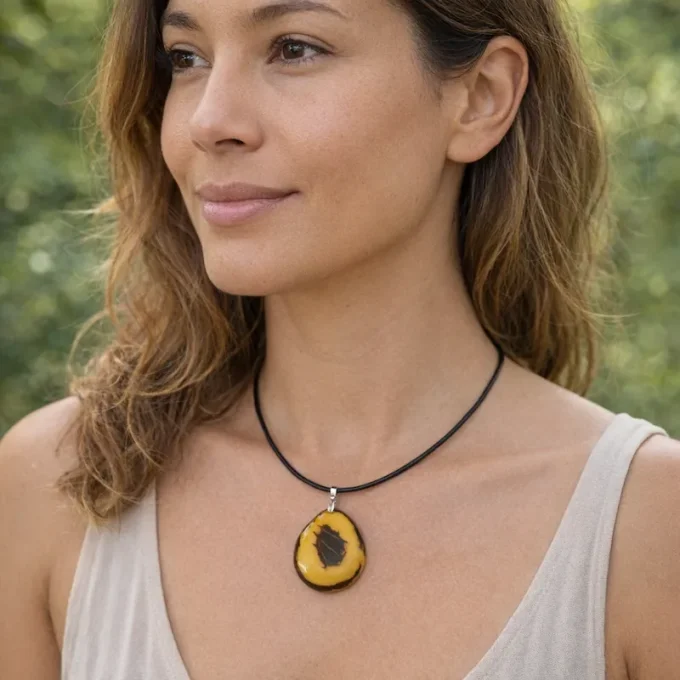 Collier pendentif tagua jaune