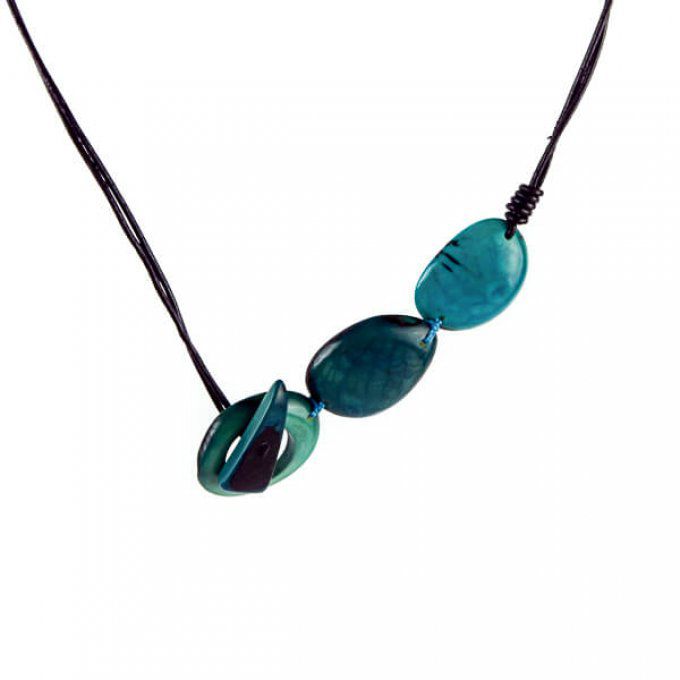 Collier décalé sans fermoir tagua turquoise