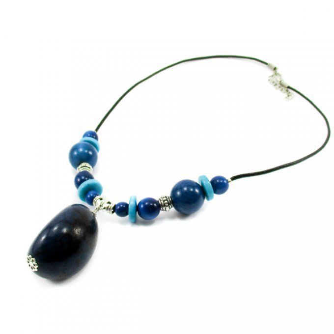 Collier original en tagua bleu / turquoise