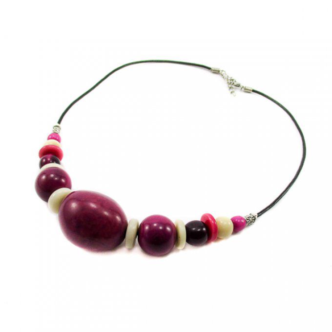 collier perles de tagua violet