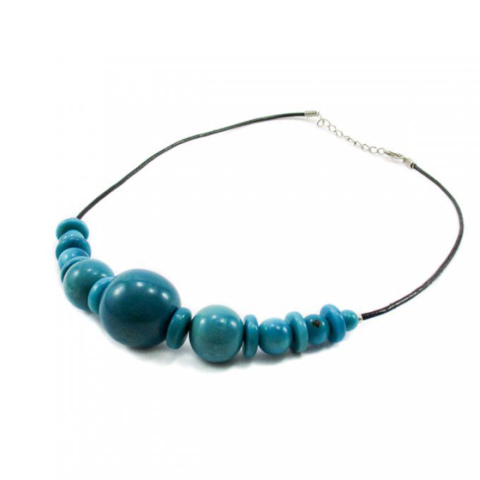 collier original perles boule tagua turquoise