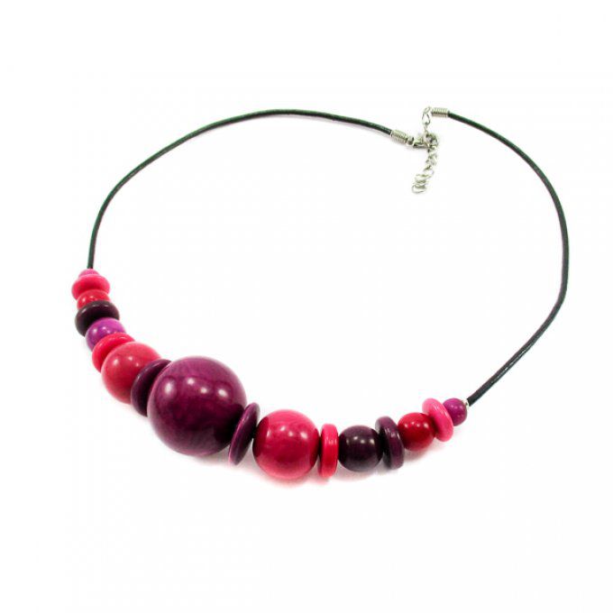 collier fantaisie perles fines ivoire végétal fuchsia violet