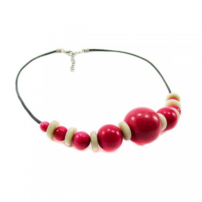 collier ethnique fantaisie perles tagua rose