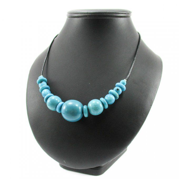 collier fantaisie perles ivoire végétal bleu