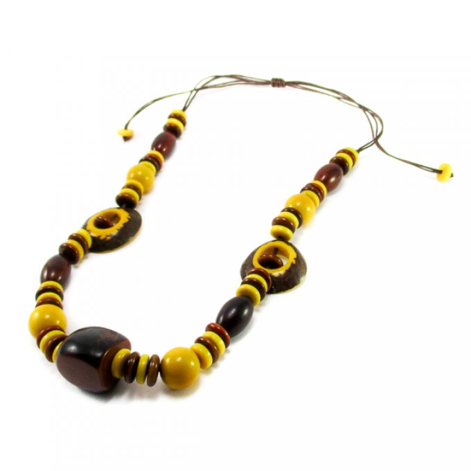 collier perles en ivoire végétal jaune marron
