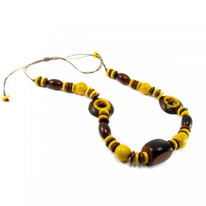 Collier en ivoire végétal jaune marron