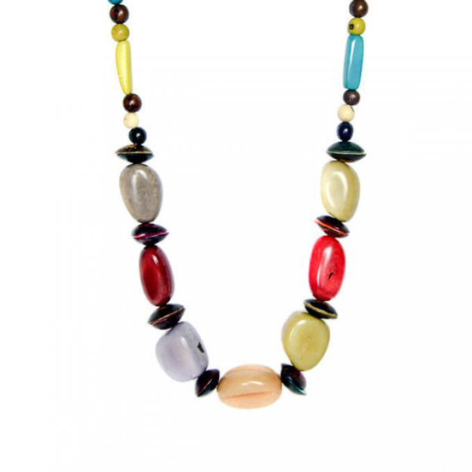 Collier en ivoire végétal multicolore