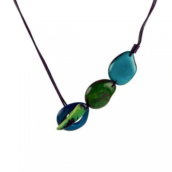 Collier design en ivoire végétal vert turquoise