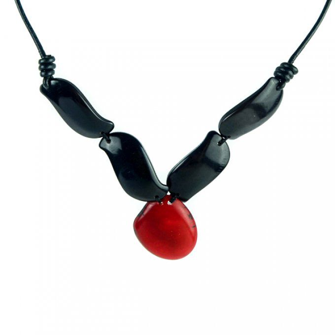 Collier cuir et médaillon rouge et noir