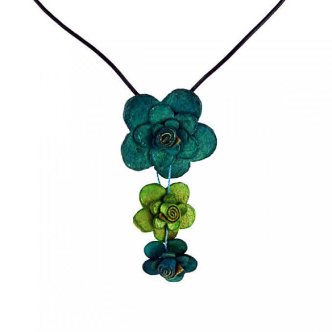 Collier chic fleur turquoise vert