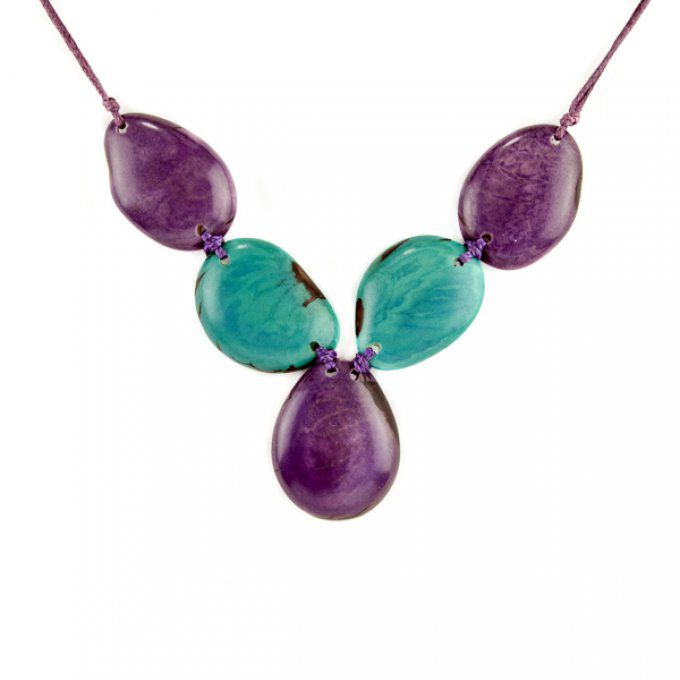 collier ethnique pas cher ivoire végétal violet