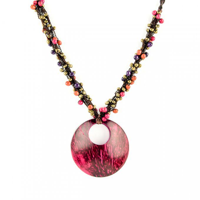 collier fantaisie avec pendentif coco rond rose