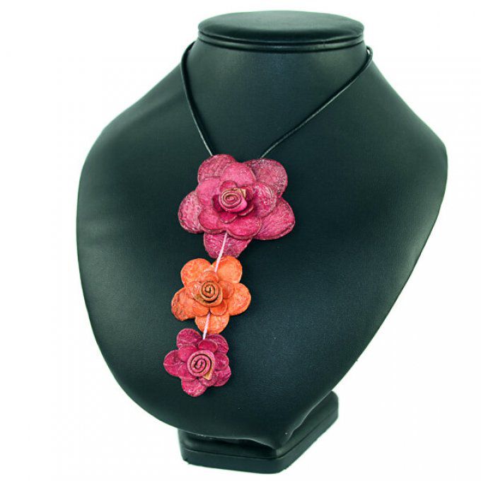 Collier éthique en peau d'orange rose orange