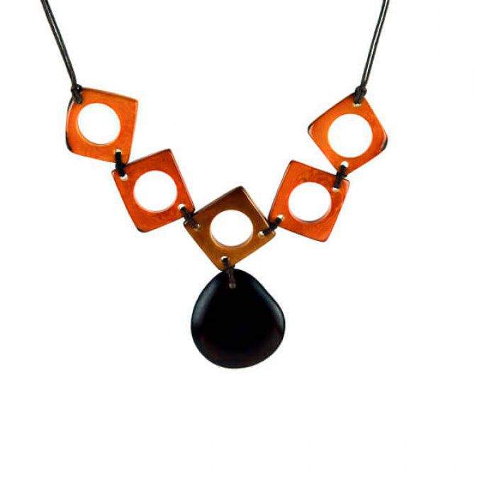 Collier ras du cou en tagua marron orange