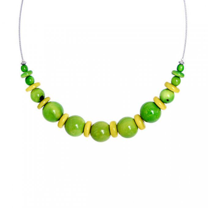 collier perles boules en ivoire végétal vert