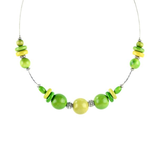 Collier perles en ivoire végétal vert anis
