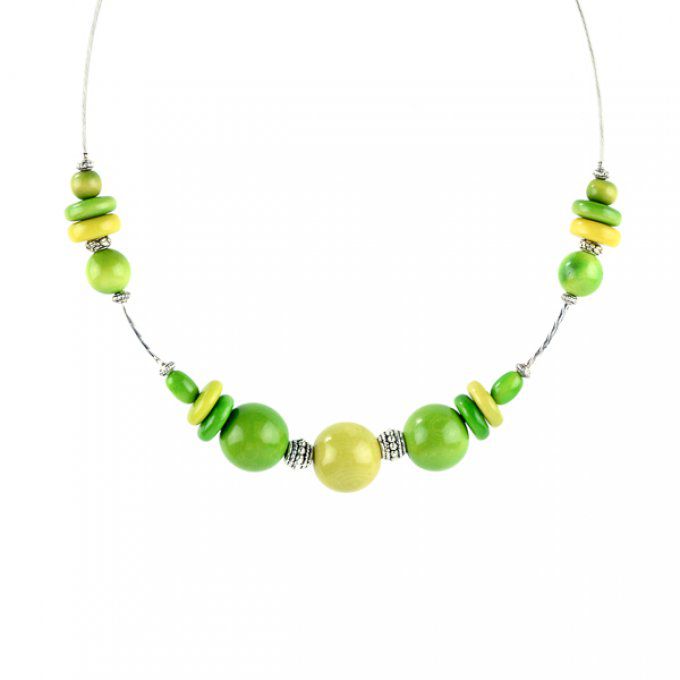 Collier perles en ivoire végétal vert anis