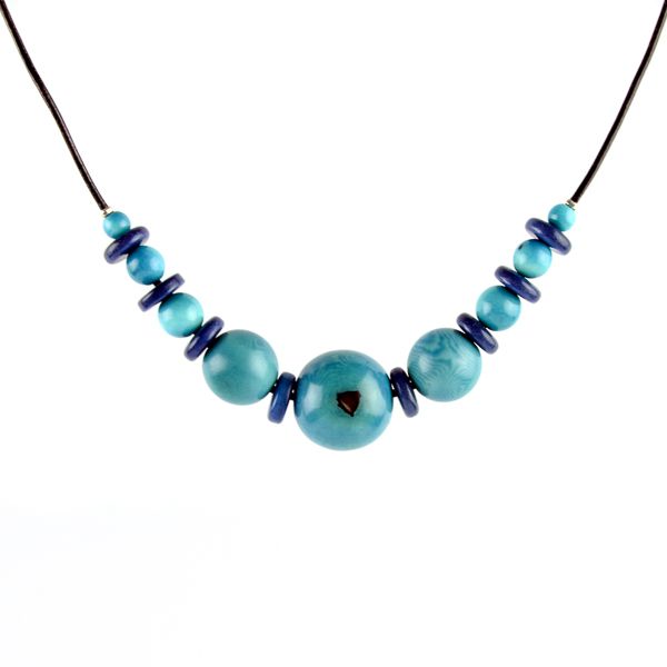Collier perles en ivoire végétal turquoise et bleu