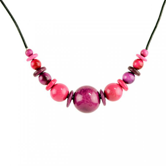 collier éthique perles naturelles de tagua rose et violet
