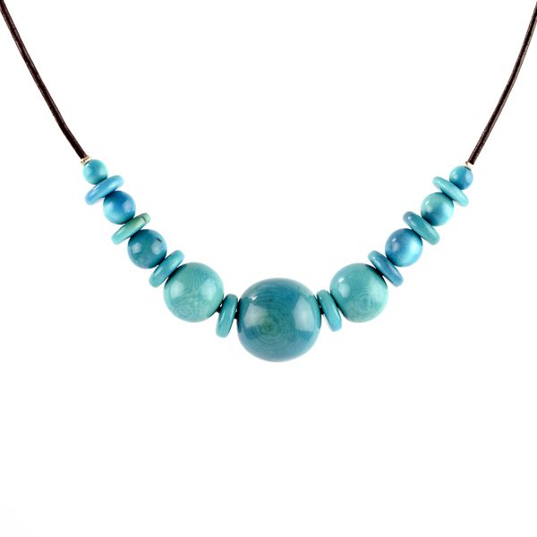 Collier perles en ivoire végétal bleu turquoise
