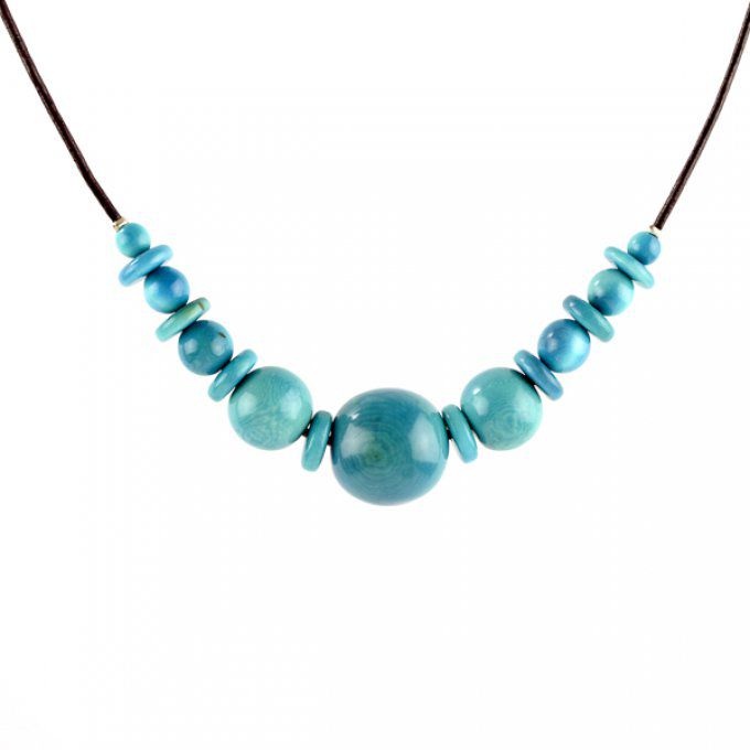 collier léger perles de tagua bleu turquoise