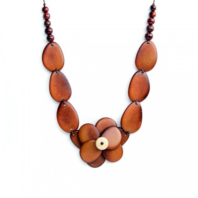 collier pétale et fleur tagua marron