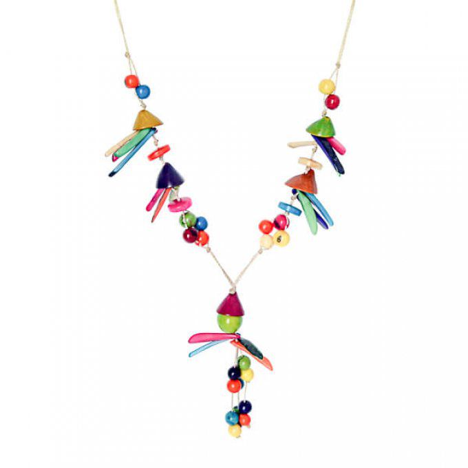 Collier multicolore graines et ivoire végétal