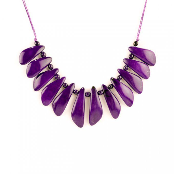 collier éventail ivoire végétal violet