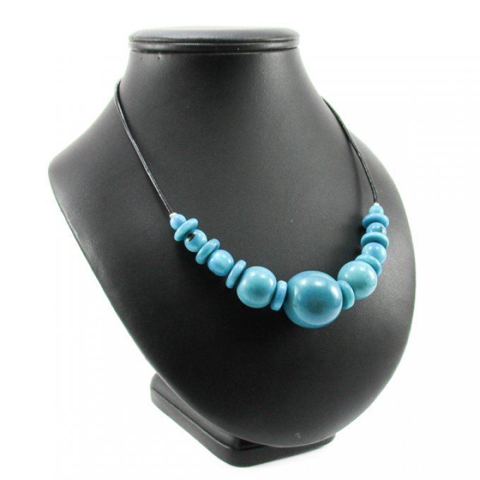 collier fantaisie perles de tagua bleu