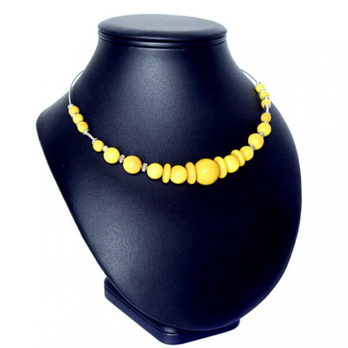 Collier fait-mains perles jaune