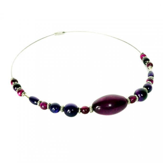 Collier fantaisie perles de tagua violet