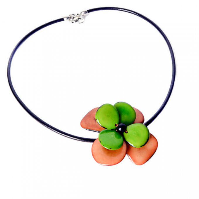 bijou petite fleur en tagua vert marron