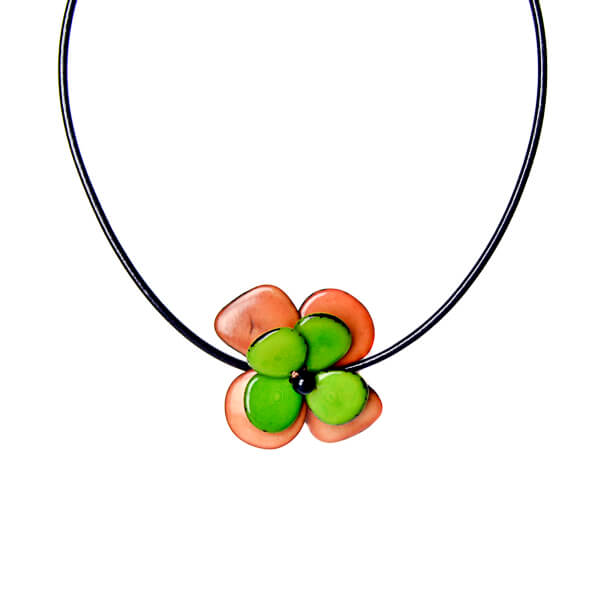 Collier fleur en ivoire végétal vert marron