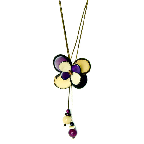 Collier grande fleur en tagua violet naturel