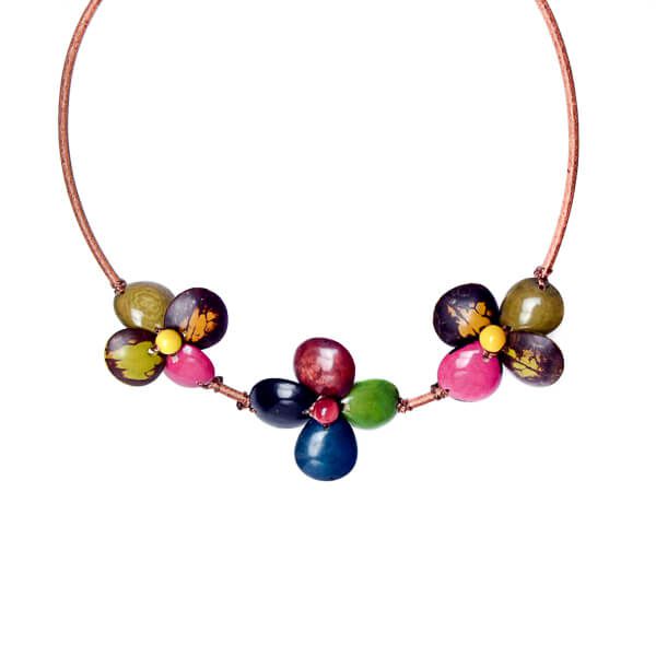 Collier trio de fleurs multicolores