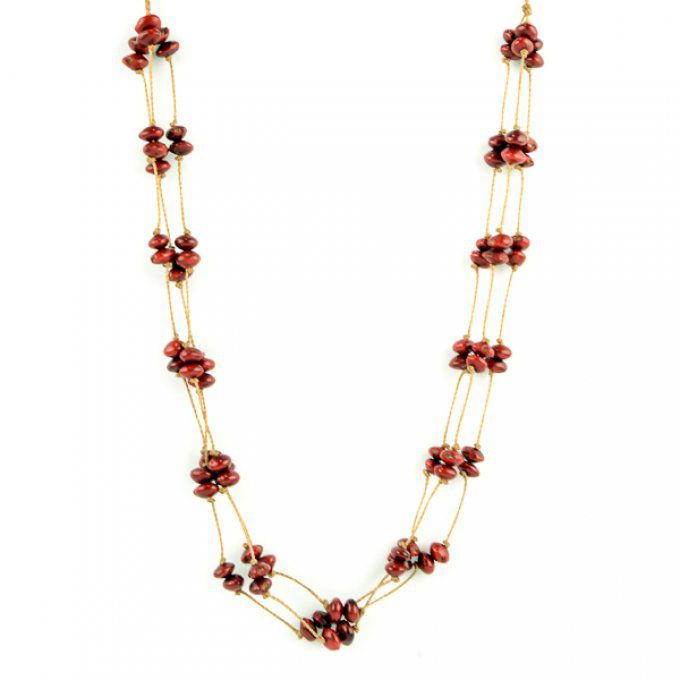 collier bio éthique graines naturelles rouge