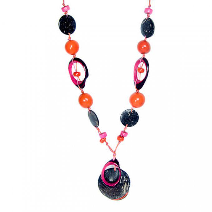 Collier artisanal tagua rose orange