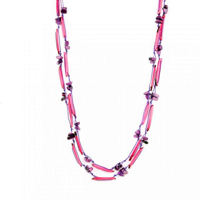 collier long petit prix ivoire végétal rose violet