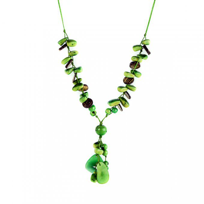 Collier long coco et ivoire végétal vert