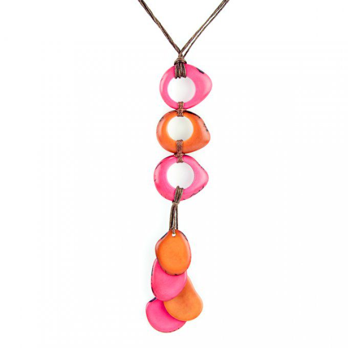 collier ajustable tagua pendentif rose marron