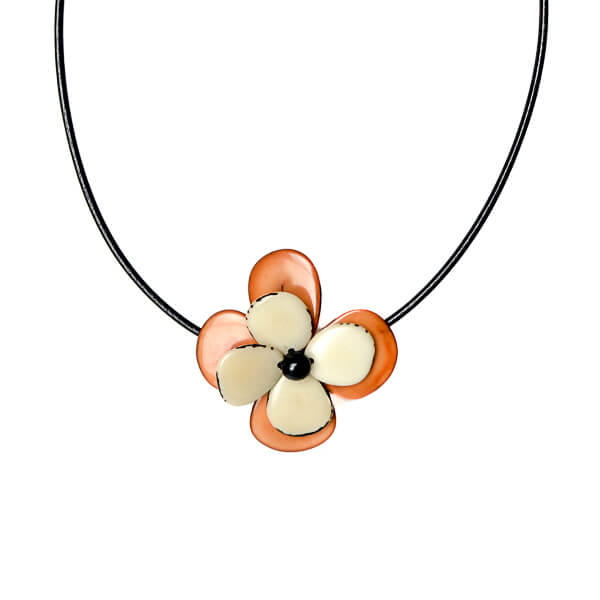 Collier fleur en ivoire végétal naturelle chocolat