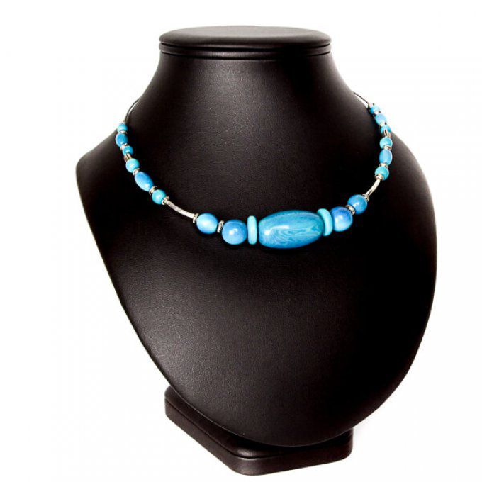 Collier perles en tagua turquoise