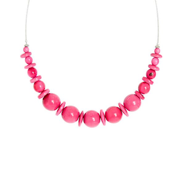 Collier court avec perles et boules en ivoire végétal rose