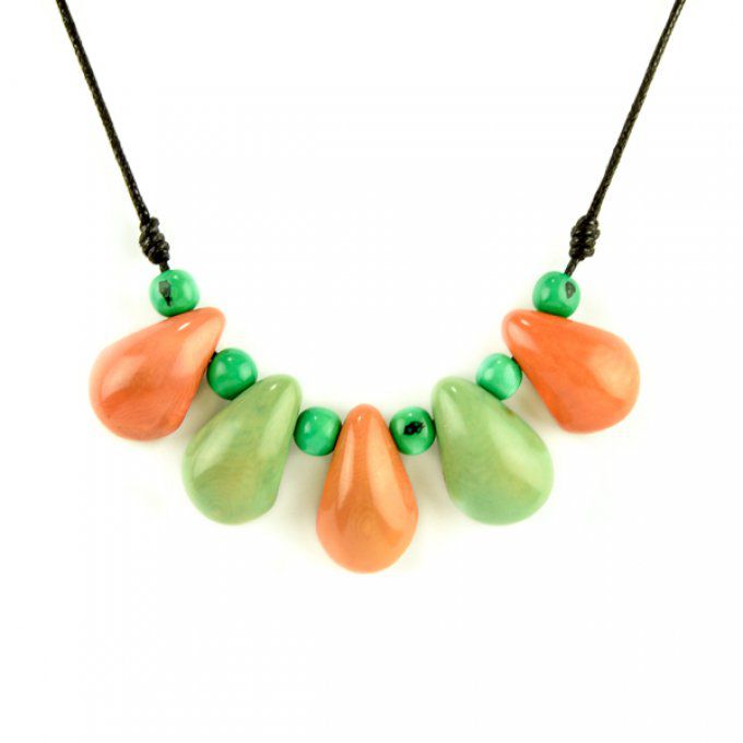 collier ras du cou goutte tagua vert saumon